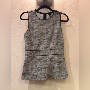 Ann Taylor Piped Tweed Black & White Textured Sheath Top Size S